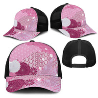 Pink Japanese Traditional Motifs Mesh Trucker Cap Palaka With Asanoha Seigaiha Sakura LT14 - Polynesian Pride
