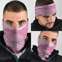 Pink Palaka Japanese Patterns Neck Gaiter Asanoha Seigaiha Sakura Motif - Polynesian Pride