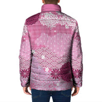 Pink Palaka Japanese Patterns Padded Jacket Asanoha Seigaiha Sakura Motif LT14 - Polynesian Pride