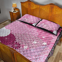 Pink Palaka Japanese Patterns Quilt Bed Set Asanoha Seigaiha Sakura Motif - Polynesian Pride