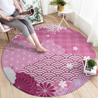 Pink Palaka Japanese Patterns Round Carpet Asanoha Seigaiha Sakura Motif - Polynesian Pride