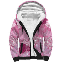 Pink Palaka Japanese Patterns Sherpa Hoodie Asanoha Seigaiha Sakura Motif LT14 Unisex Pink - Polynesian Pride