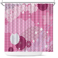 Pink Palaka Japanese Patterns Shower Curtain Asanoha Seigaiha Sakura Motif - Polynesian Pride