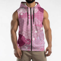 Pink Palaka Japanese Patterns Sleeveless Zip Hoodie Asanoha Seigaiha Sakura Motif LT14 - Polynesian Pride