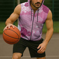 Pink Palaka Japanese Patterns Sleeveless Zip Hoodie Asanoha Seigaiha Sakura Motif LT14 - Polynesian Pride