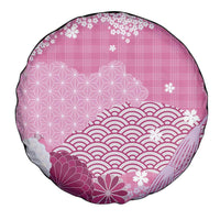 Pink Palaka Japanese Patterns Spare Tire Cover Asanoha Seigaiha Sakura Motif - Polynesian Pride