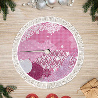 Pink Palaka Japanese Patterns Tree Skirt Asanoha Seigaiha Sakura Motif LT14 Fringed Pink - Polynesian Pride