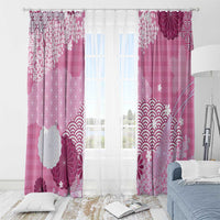 Pink Palaka Japanese Patterns Window Curtain Asanoha Seigaiha Sakura Motif - Polynesian Pride