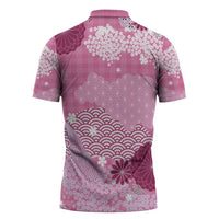 Pink Palaka Japanese Patterns Zipper Polo Shirt Asanoha Seigaiha Sakura Motif LT14 - Polynesian Pride