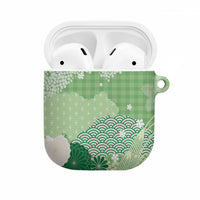 Green Palaka Japanese Patterns AirPods Case Asanoha Seigaiha Sakura Motif LT14 Green - Polynesian Pride