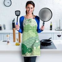 Green Palaka Japanese Patterns Apron Asanoha Seigaiha Sakura Motif LT14 - Polynesian Pride