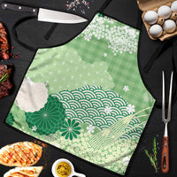 Green Palaka Japanese Patterns Apron Asanoha Seigaiha Sakura Motif LT14 Green - Polynesian Pride