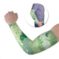 Green Palaka Japanese Patterns Arm Sleeves Asanoha Seigaiha Sakura Motif LT14 Set of 2 Green - Polynesian Pride