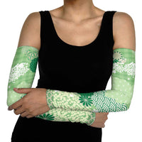 Green Palaka Japanese Patterns Arm Sleeves Asanoha Seigaiha Sakura Motif LT14 - Polynesian Pride