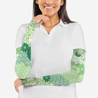 Green Palaka Japanese Patterns Arm Sleeves Asanoha Seigaiha Sakura Motif LT14 - Polynesian Pride