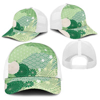 Green Japanese Traditional Motifs Baseball Net Cap Palaka With Asanoha Seigaiha Sakura LT14 - Polynesian Pride