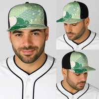 Green Japanese Traditional Motifs Baseball Net Cap Palaka With Asanoha Seigaiha Sakura LT14 - Polynesian Pride