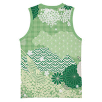Green Palaka Japanese Patterns Basketball Jersey Asanoha Seigaiha Sakura Motif LT14 - Polynesian Pride