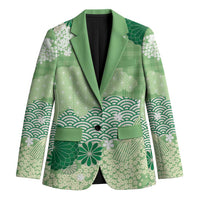 Green Palaka Japanese Patterns Blazer Asanoha Seigaiha Sakura Motif LT14 Unisex Green - Polynesian Pride