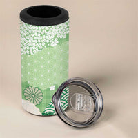Green Palaka Japanese Patterns 4 in 1 Can Cooler Tumbler Asanoha Seigaiha Sakura Motif - Polynesian Pride
