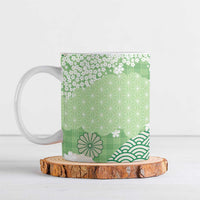 Green Palaka Japanese Patterns Ceramic Mug Asanoha Seigaiha Sakura Motif - Polynesian Pride