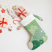 Green Palaka Japanese Patterns Christmas Stocking Asanoha Seigaiha Sakura Motif - Polynesian Pride
