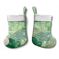 Green Palaka Japanese Patterns Christmas Stocking Asanoha Seigaiha Sakura Motif - Polynesian Pride
