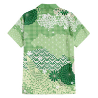 Green Palaka Japanese Patterns Family Matching Puletasi and Hawaiian Shirt Asanoha Seigaiha Sakura Motif - Polynesian Pride