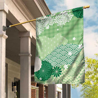 Green Palaka Japanese Patterns Garden Flag Asanoha Seigaiha Sakura Motif - Polynesian Pride