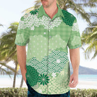 Green Palaka Japanese Patterns Hawaiian Shirt Asanoha Seigaiha Sakura Motif - Polynesian Pride