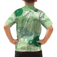 Green Palaka Japanese Patterns Hawaiian Shirt Asanoha Seigaiha Sakura Motif - Polynesian Pride