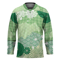 Green Palaka Japanese Patterns Hockey Jersey Asanoha Seigaiha Sakura Motif LT14 Unisex Green - Polynesian Pride