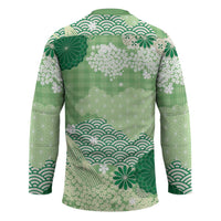Green Palaka Japanese Patterns Hockey Jersey Asanoha Seigaiha Sakura Motif LT14 - Polynesian Pride