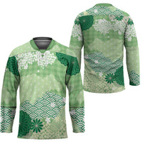 Green Palaka Japanese Patterns Hockey Jersey Asanoha Seigaiha Sakura Motif LT14 - Polynesian Pride