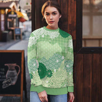 Green Palaka Japanese Patterns Ugly Christmas Sweater Asanoha Seigaiha Sakura Motif - Polynesian Pride