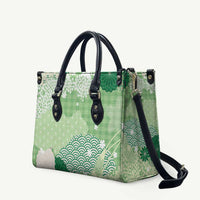 Green Palaka Japanese Patterns Leather Bag Asanoha Seigaiha Sakura Motif - Polynesian Pride