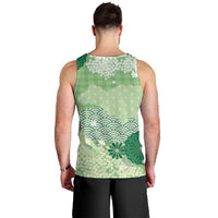Green Palaka Japanese Patterns Men Tank Top Asanoha Seigaiha Sakura Motif - Polynesian Pride