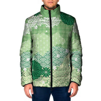 Green Palaka Japanese Patterns Padded Jacket Asanoha Seigaiha Sakura Motif LT14 Men Green - Polynesian Pride