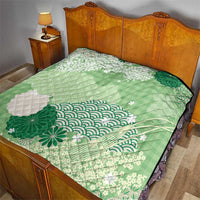Green Palaka Japanese Patterns Quilt Asanoha Seigaiha Sakura Motif - Polynesian Pride