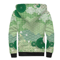 Green Palaka Japanese Patterns Sherpa Hoodie Asanoha Seigaiha Sakura Motif LT14 - Polynesian Pride