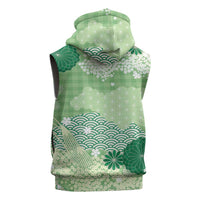 Green Palaka Japanese Patterns Sleeveless Zip Hoodie Asanoha Seigaiha Sakura Motif LT14 - Polynesian Pride