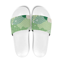 Green Palaka Japanese Patterns Slide Sandals Asanoha Seigaiha Sakura Motif - Polynesian Pride