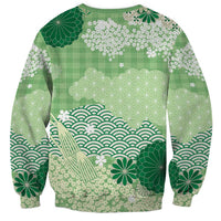Green Palaka Japanese Patterns Sweatshirt Asanoha Seigaiha Sakura Motif LT14 - Polynesian Pride