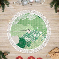Green Palaka Japanese Patterns Tree Skirt Asanoha Seigaiha Sakura Motif LT14 Fringed Green - Polynesian Pride