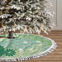 Green Palaka Japanese Patterns Tree Skirt Asanoha Seigaiha Sakura Motif LT14 - Polynesian Pride