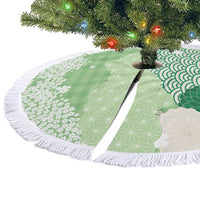 Green Palaka Japanese Patterns Tree Skirt Asanoha Seigaiha Sakura Motif LT14 - Polynesian Pride