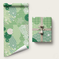 Green Palaka Japanese Patterns Wrapping Paper Asanoha Seigaiha Sakura Motif LT14 58" × 23" Green - Polynesian Pride