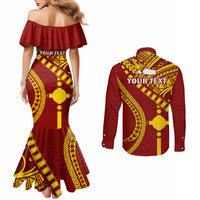 Personalised Fiji Rotuma Couples Matching Mermaid Dress and Long Sleeve Button Shirt Fijian Tapa Pattern LT14 - Polynesian Pride