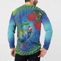 New Zealand Takahe Christmas Button Sweatshirt Maori Fern Mix Pohotukawa LT14 - Polynesian Pride