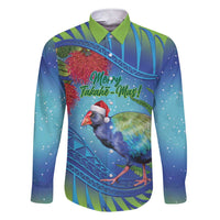 New Zealand Takahe Christmas Family Matching Short Sleeve Bodycon Dress and Hawaiian Shirt Maori Fern Mix Pohotukawa